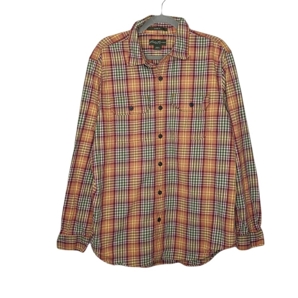 Vintage 90s 00s Eddie Bauer Flannel Plaid Earth Tones VTG Shirt Top Y2K Button